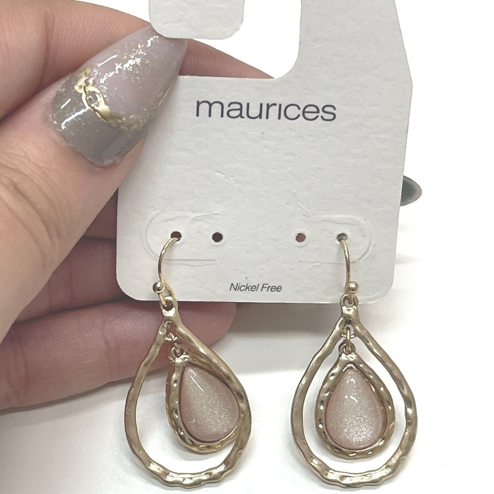 Maurices Gold Tone Blush Pink Hammered Teardrop Drop Earrings Nickelโ Free NEW